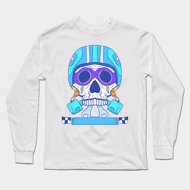 Skull rider illustration, with bright modern color. head with retro classic helm. Long Sleeve T-Shirt by GoresanKasar